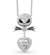 Jeulia 2.5 Carat Nightmare Necklace 925 Sterling Silver Jack and Sally Skull Pendant Necklace Hea...