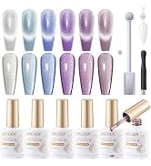 Gellen Cat Eye Gel Polish Set, 6 Colors Gel Nail Polish Kit with Magnet Glitter Silver Blue Purpl...