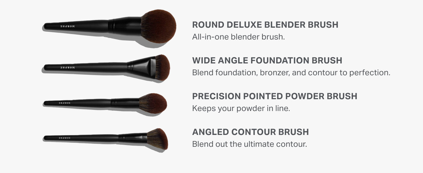Versatile brush sets include angled contour, blender, and foundation brushes for face makeup