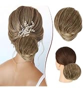 RUWISS Long Thin Straight Tousled Updo Bun Real Human Hair Elegant Hair Pieces Hair Bun Long Scru...