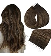 Full Shine Tape in Human Hair Extensions 18 Inch Adhesive Hair Extensions 50G 20Pcs Glue on Hair ...