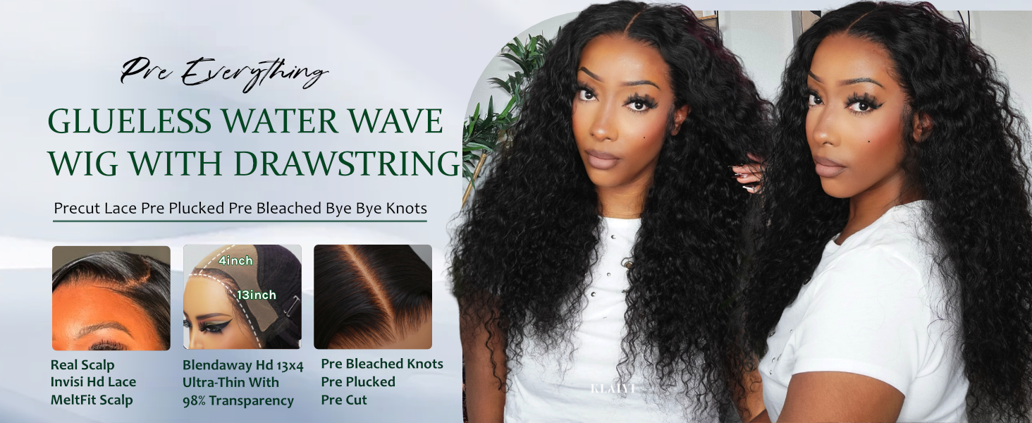 klaiyi pre plucked glueless water wave wig human hair