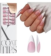 BTArtboxnails XCOATTIPS French Tip Press On Nails - Pink Glitter Base Long Stiletto Press On Nail...