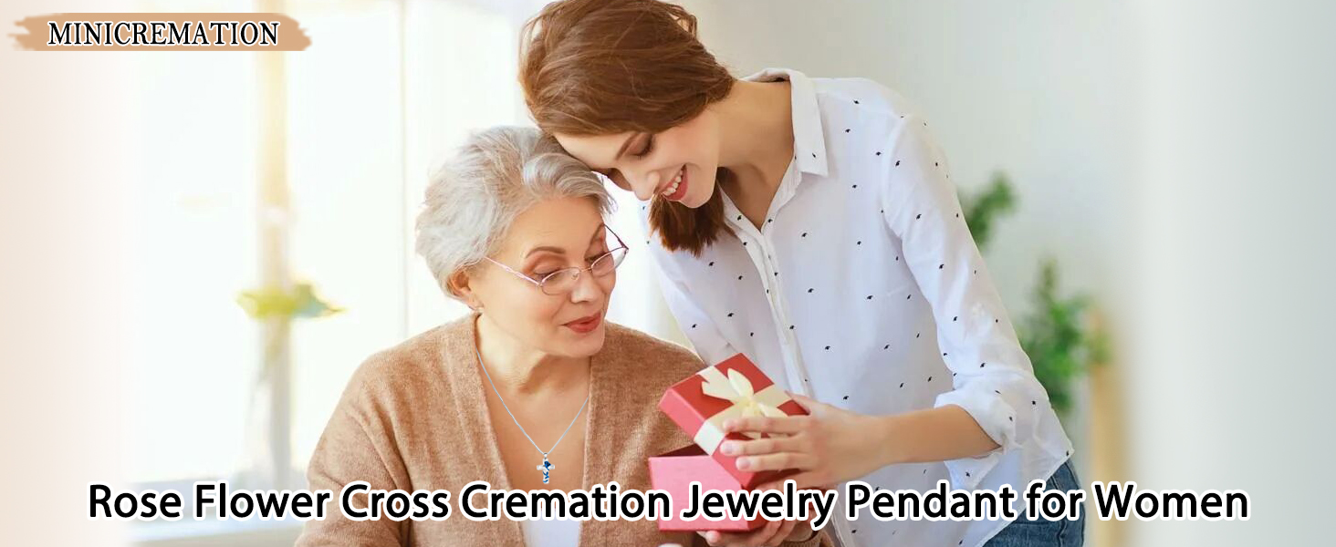 Rose Flower Cross Cremation Jewelry Pendant for Human/Pet Funeral Keepsake Memorial Necklace