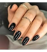 Artquee Almond Press on Nails Short Solid Color Black Fake Nails Acrylic False Nails Art Glossy A...