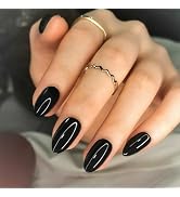 Artquee Almond Press on Nails Short Solid Color Black Fake Nails Acrylic False Nails Art Glossy A...