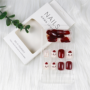 Christmas Red Press on Nails Short Square, Santa Claus Fake Nails with Design Glitter