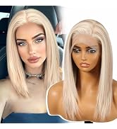 KOME Blonde Synthetic Lace Front Wig, Shoulder Length 13x6 HD Lace Layered Straight Glueless Wigs...