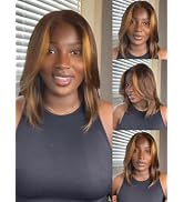 Sunber Ombre Brown Highlights Blonde Bob Human Hair Glueless Wig Bye Bye Knots Pre Everything 7x5...