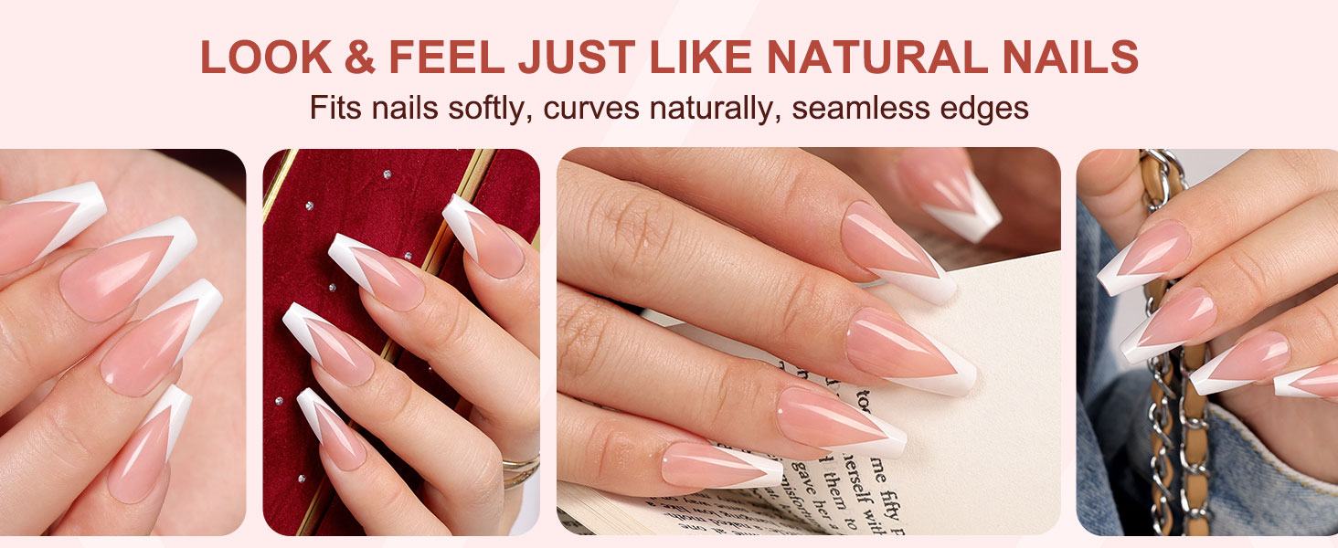 pink french tip press on nails