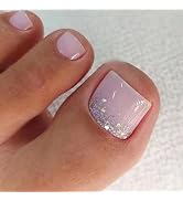 Square Press on Toenails Short Fake Toenails with Glitter Designs Purple Toe Nail Press ons Solid...