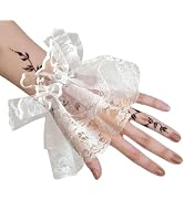 yefiuo Lace Gloves White Wrist Sleeve,Hand Sleeve Lace Elastic Bracelet for Wedding,Tea Party,Mas...