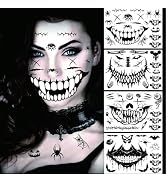 4Pcs Halloween Tattoos Halloween Temporary Face Tattoos for Adults Big Mouth Halloween Temporary ...