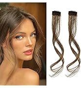 REECHO Long Side Air Bangs, Wavy Curly Clip in Bangs Front Side Bangs for Women Daily Use 2 PCS S...