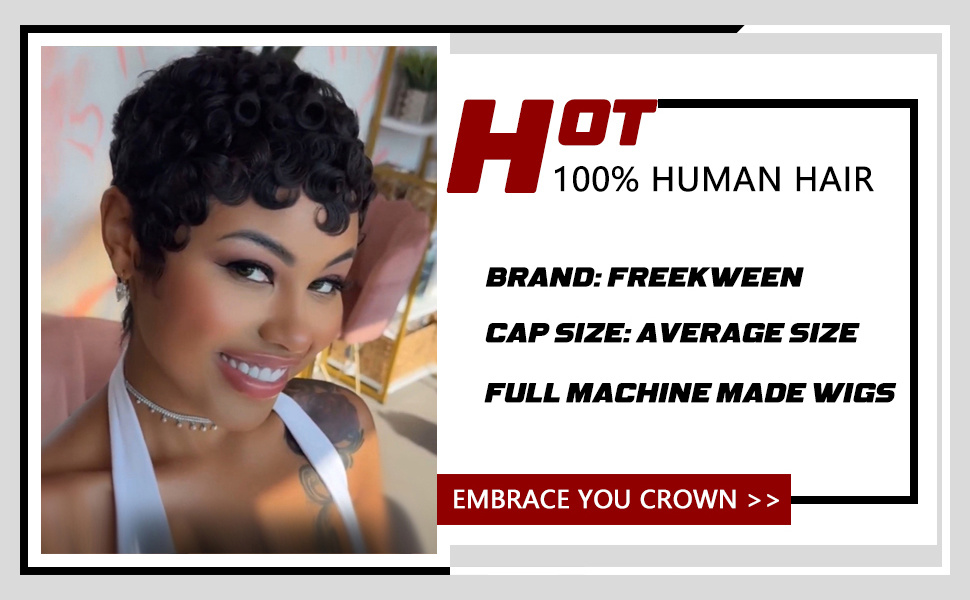 Short wig for Black Women Pixie Cut Wig Human Hair Glueless Wig Short Curly wigs With Bangs
