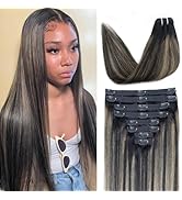 FB27 Balayage Clip In Hair Extensions Real Human Hair Straight Ombre Clip In Black to Blonde Huma...