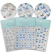 CESTSIREN Blue Butterfly Nail Art Stickers Rhinestones Nail Decals for Nail Art Design Self-Adhes...