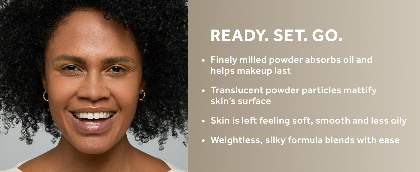 finely milled powder absorbs oil and helps makeup last, weightless and silky face powder formula