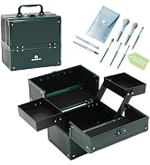 CHUANGJIN Makeup Train Case 2 Trays Makeup Box Organizer Portable Travel Makeup Case Lockable Mak...