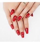 True Red Press on Nails Short Ballerina, Cat Eye Press on Nails, Fashion Gel Fake Nails, Reusable...