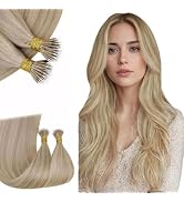 RUNATURE Nano Hair Extensions Human Hair Golden Blonde Highlight Ash Blonde Cold Fusion Nano Bead...