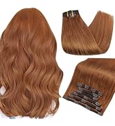 Full Shine Human Hair Clip in Hair Extensions Copper Brown 24 Inch Straight Clip in Real Hair Ext...