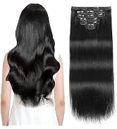 Sisily Clip in Hair Extensions Real Human Hair, 140g 7pcs Human Hair Clip in Hair Extensions Jet ...