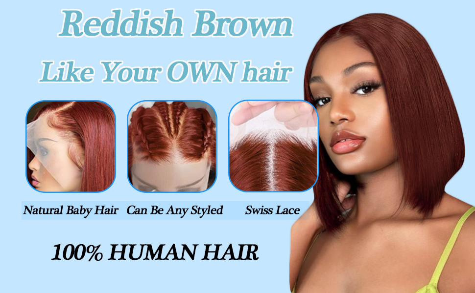 Reddish Brown Short Bob Wig Human Hair 13x4 Transparent Lace Front Wig