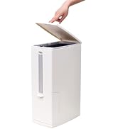 8L Slim Plastic Trash Can with Toilet Brush Holder,2.1 Gallon Garbage Can with Press Top Lid,Smal...