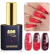 YTD Likomey Brocade Glitter Color Changing Gel Nail Polish,15ml Red To Burgundy Shimmer Mood Temp...