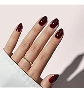 BTArtbox Press On Nails Short - Dark Red Press on Nails, Short Oval Fake Nails with Nail Glue, Fi...