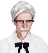 ALLAURA Old Man Colonel Sanders Wig + White Beard Moustache Glasses & Tie Set - Realistic White H