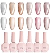 MelodySusie Minimal Nude Cat Eye Set Cat Eye Gel Nail Polish Set 6 Pcs, 0.26 Fl Oz Glitter Hologr...