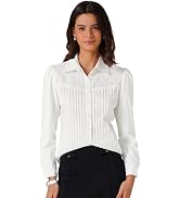 Allegra K Women's Vintage Victorian Top Striped Lace Panel Work Button Down Long Sleeve Top