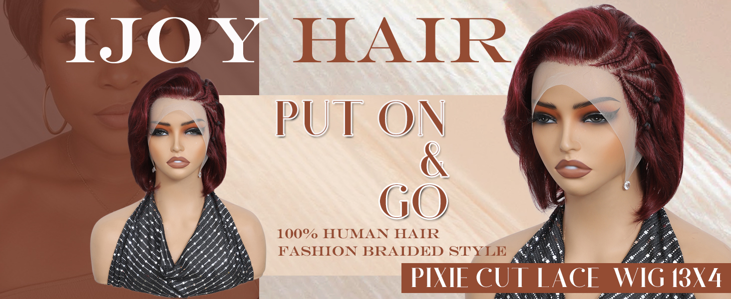 Pixie Cut Lace Wig Human Hair 99J Red Short Bob Wigs For Black Women Straight Glueless Wig
