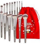 Vebermo Personalized Makeup Brushes with Christmas Bag, Custom Engraved Logo or Text 15 Pcs Make ...