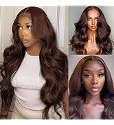 #4 Dark Brown Body Wave 5x5 HD Transparent Colored Lace Front Wigs Human Hair Pre Plucked Lace Cl...