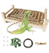 kathson Wooden Lizard Lounger for Rest,Bearded Dragon Seagrass Hammock Bed Reptiles Jungle Climbi...