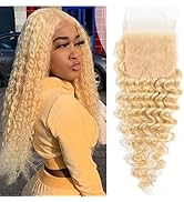 KAFEIER Blonde Deep Wave Closure 4x4 Lace Front 613 Closure Human Hair Pre Plucked Transparent La...