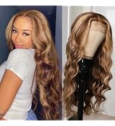 4/27 Highlight 4x4 Lace Closure Wigs Human Hair Brazilian Body Wave Ombre Colored Human Hair Wig ...