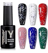 YOKE FELLOW Glitter No Wipe Top Coat Gel Nail Polish, 2 in 1 Silver Glitter Nail Gel Polish Spark...