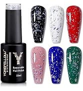 YOKE FELLOW Glitter No Wipe Top Coat Gel Nail Polish, 2 in 1 Silver Glitter Nail Gel Polish Spark...