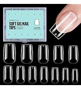 TOMICCA Short Square Gel Nail Tips, 504Pcs Full Cover Clear False Press on Nails, Soft Tips for N...
