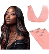 Lashey Pink Hair Extensions 4pcs 37g Seamless Clip in Hair Extensions Human Hair 14 Inch Straight...
