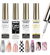 Teenitor Gel Nail Polish for Nail Art Swirl 12ml, 4 Colors of Liner Gel Polish Set, Black White N...