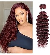 REMY HAIR Deep Wave Human Hair Bundles 99j Burgundy Color 100% Brazilian Human Hair 1 Bundle Wine...