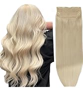 DIYOMO Halo Hair Extensions -Platinum Blonde Halo Hair Extensions Real Human Hair Transparent Adj...