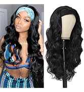 xccoco Black HeadBand Wigs for Women Long Wavy Headband Wigs 24inch Put On and Go Glueless Half W...