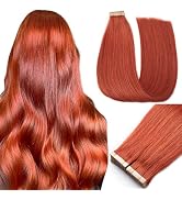 Tape in Hair Extensions Human Hair Copper 14 Inch 20pcs Tape in Hair Extensions Tape Ins for Wome...