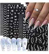 8Sheets French V-Shaped Sparkly Glitter Line Nail Stickers Star Heart Butterfly Design Reflective...